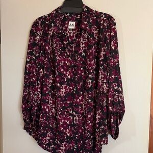 Anne Klein Burgundy and White Floral Blouse